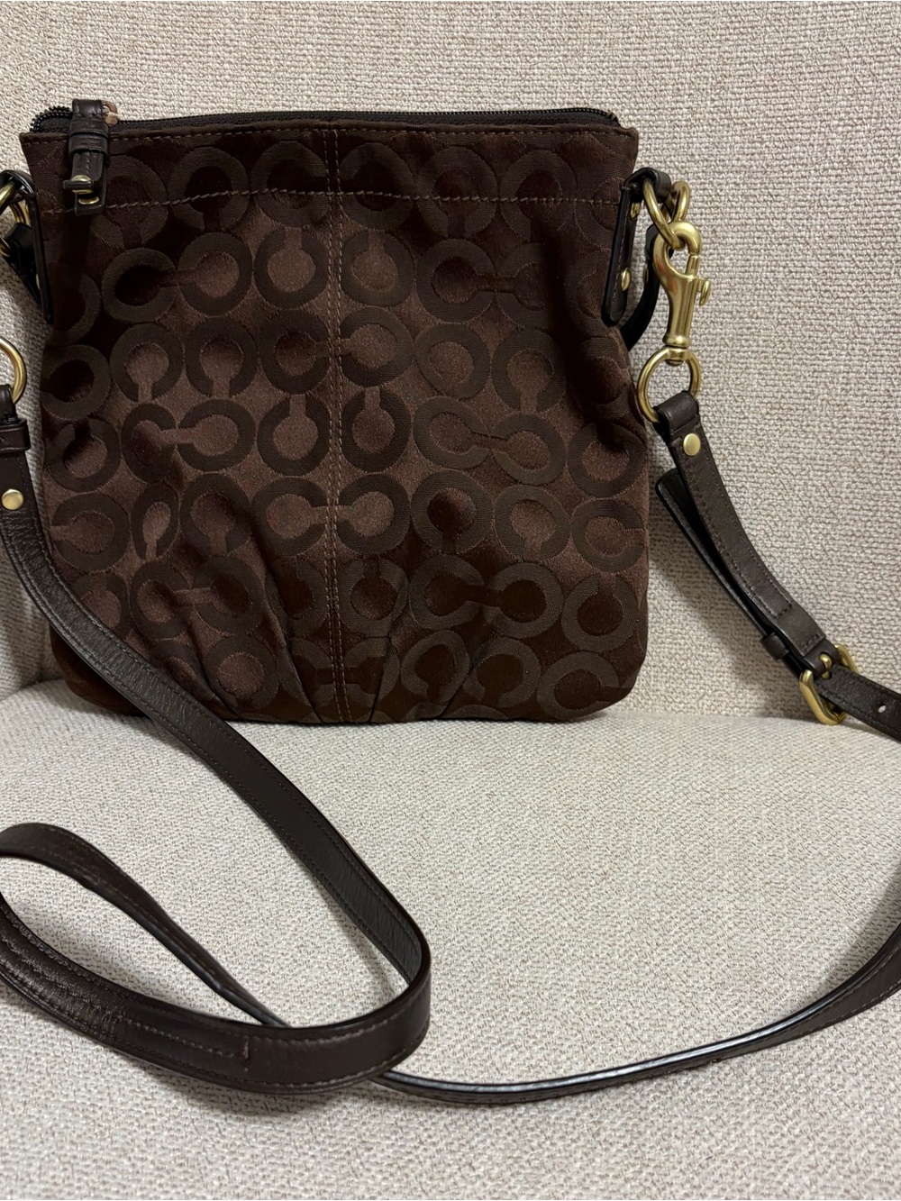 Coach Brown Signature Jacquard Crossbody Bag